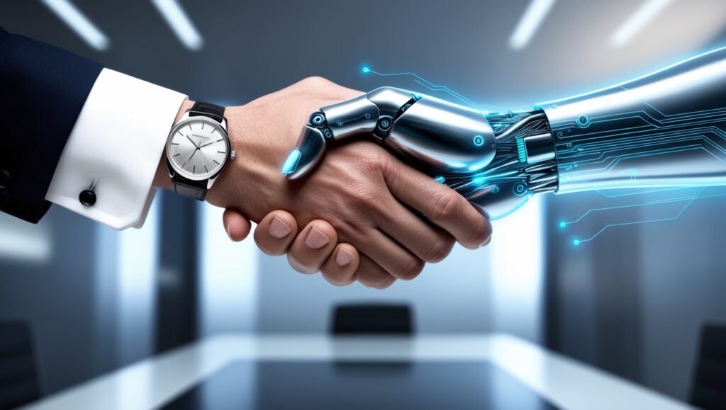 ai and a man shake hands